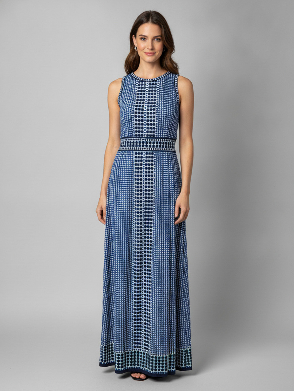 Max Studio Sleeveless Blue Patterned Maxi Dress XL